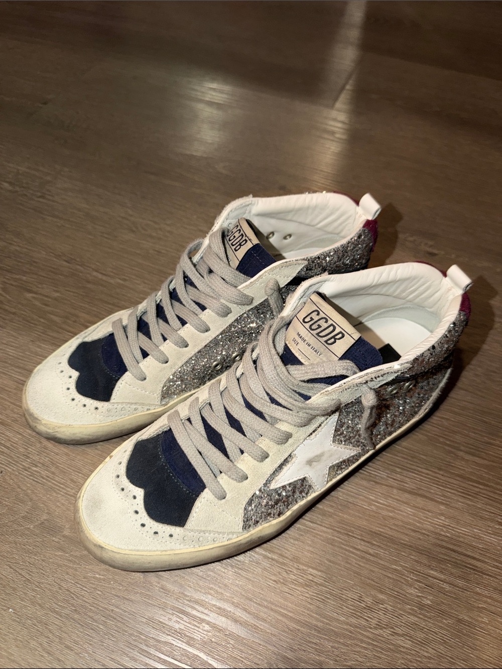 Golden Goose White Silver Navy Glitter Star Sneakers